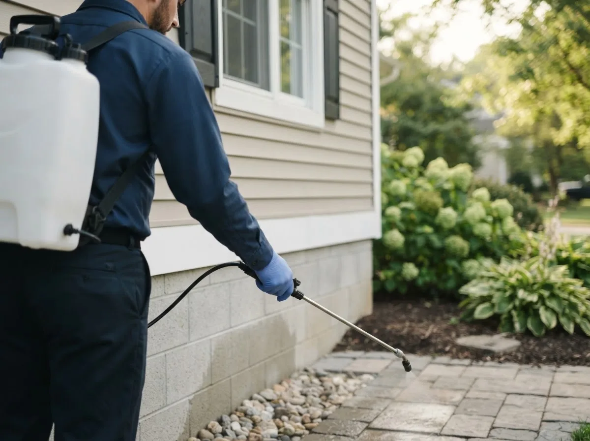 Pest control technician inspecting a home in Wrentham, MA